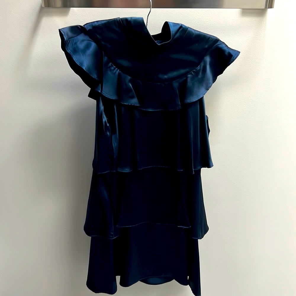 Blue silk tiered cocktail dress